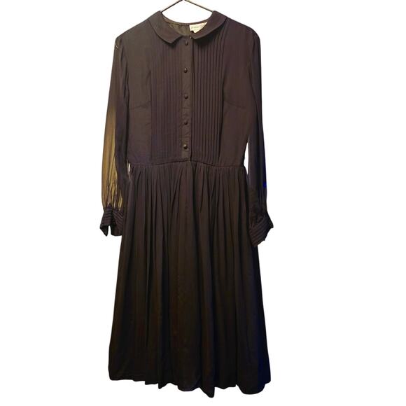 1950's - 1960's Jeanne D'arc black fit and flare pleated dress size 13 - Picture 1 of 7